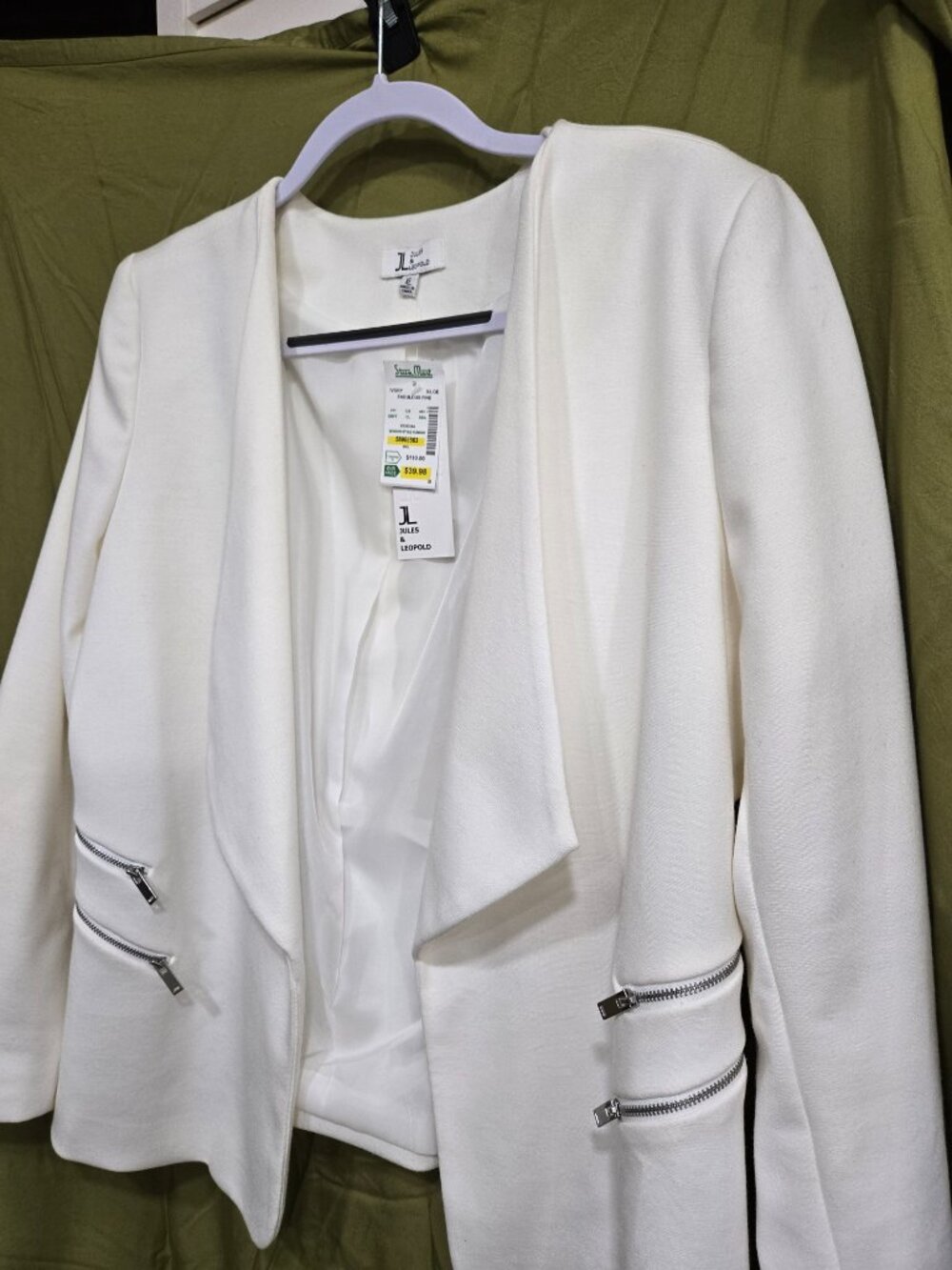 Ivory jacket, NWT, Jules & Leopold, Pockets and Lined, stretch
